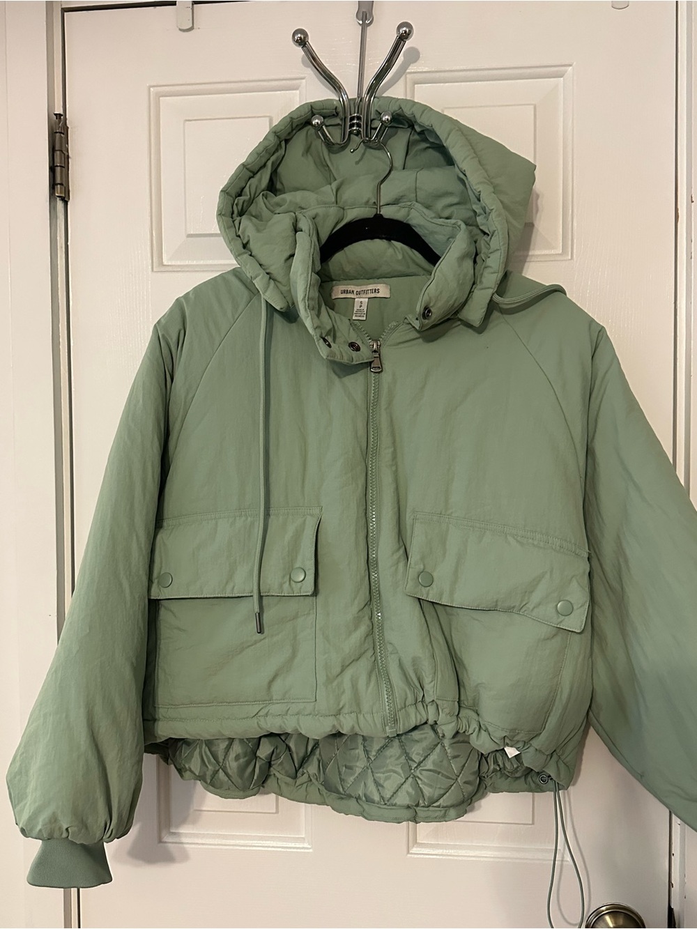 Urban Outfitters Mint Green Puffer Jacket with Hood